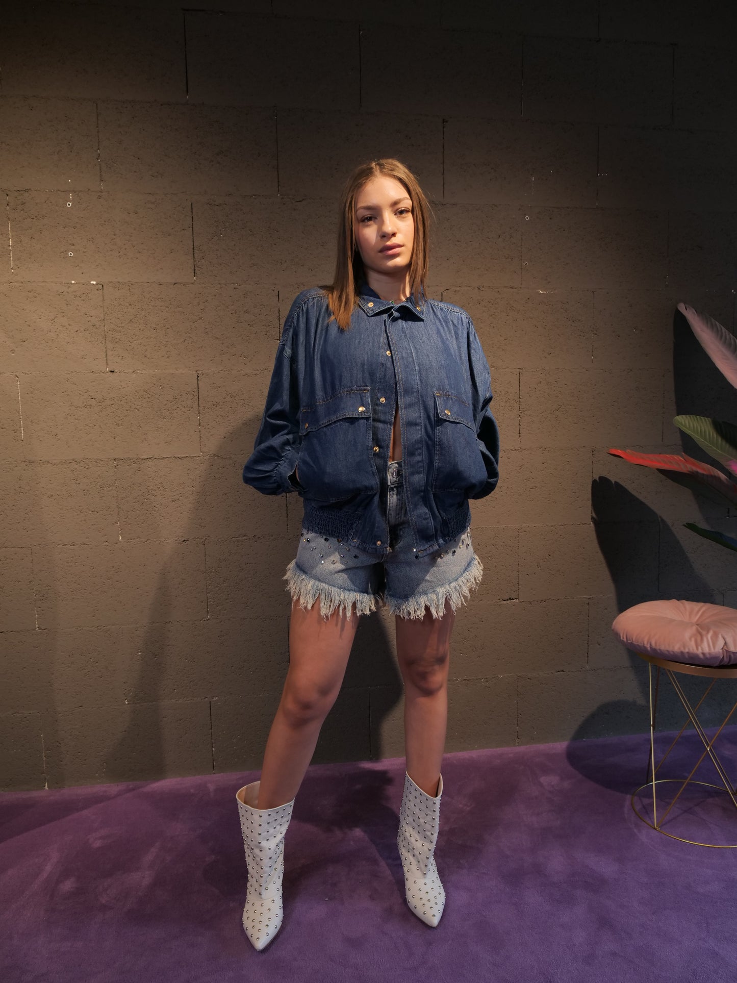 Bomber in jeans con tasconi BSB art. 217903 colore jeans