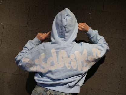 Felpa crop con cappuccio e scritta logo dietro DISCLAIMER art. 26EDS55550 colore nero, celeste, bianco