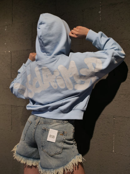 Felpa crop con cappuccio e scritta logo dietro DISCLAIMER art. 26EDS55550 colore nero, celeste, bianco