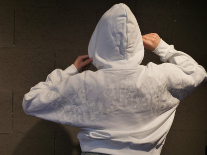 Felpa crop con cappuccio e scritta logo dietro DISCLAIMER art. 26EDS55550 colore nero, celeste, bianco