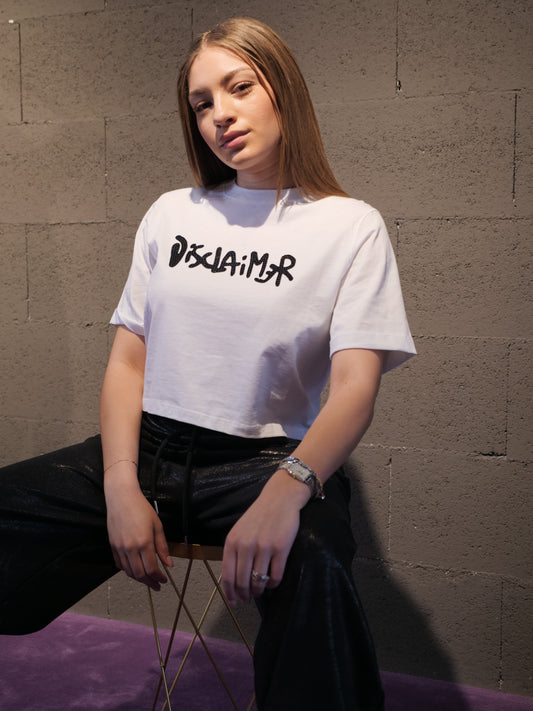 Maglia crop con logo con strass DISCLAIMER art. 26EDS55624 colore bianco