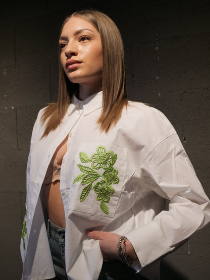 Camicia in cotone over con ricamo CKS art. 312843 colore bianco