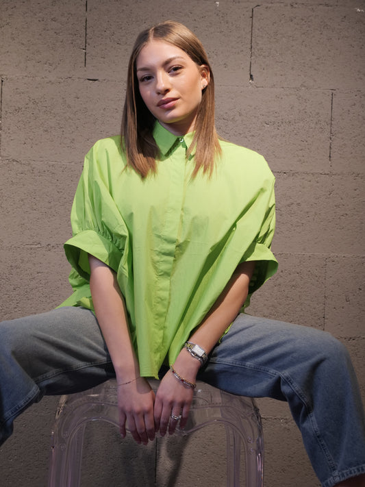 Camicia in cotone manica corta a palloncino CKS art. 312837 colore verde mela