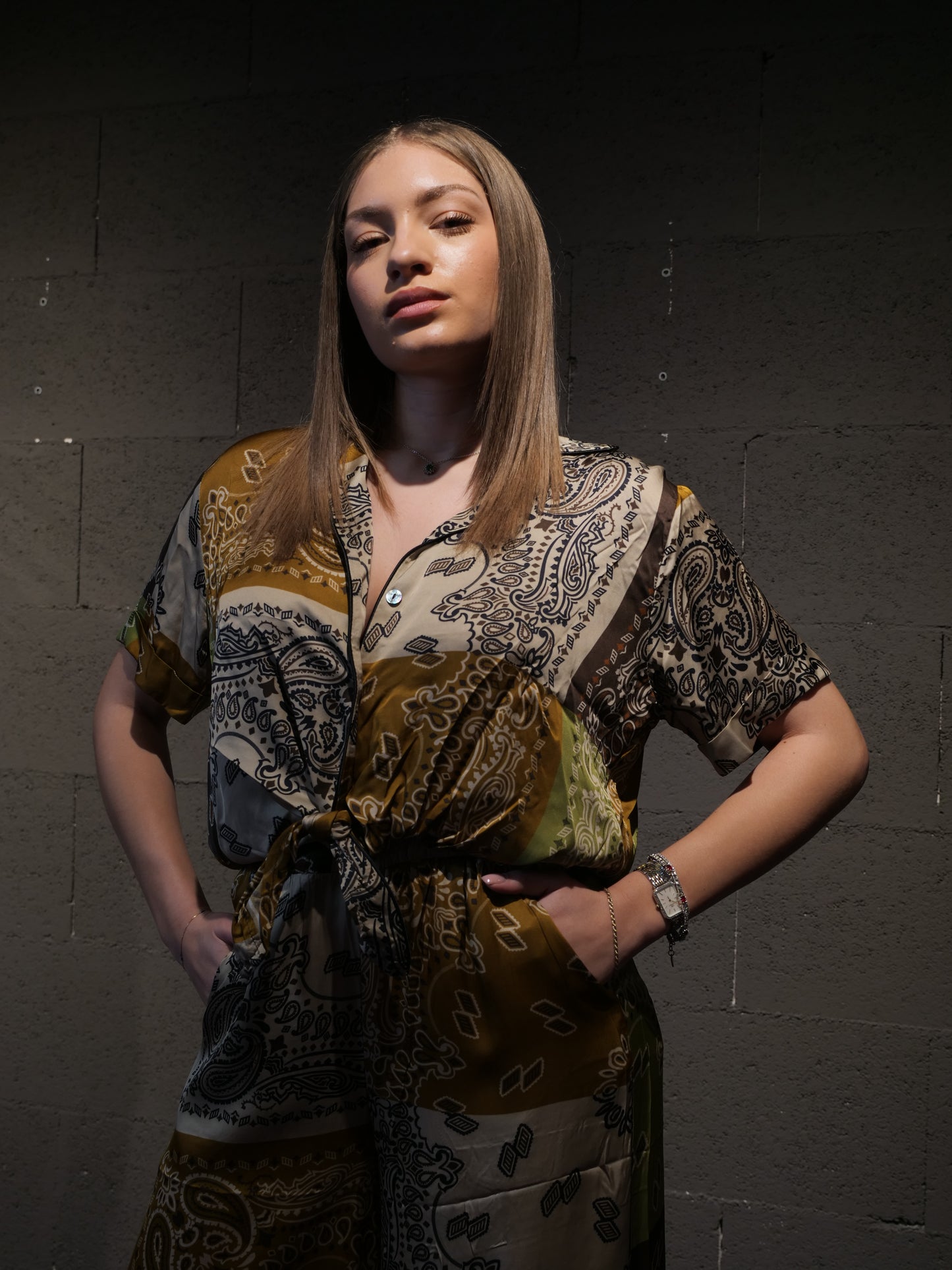 Camicia fantasia con nodo BSB art. 216027 colore marrone