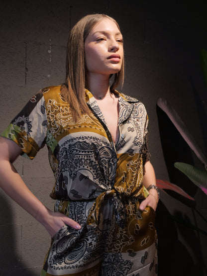 Camicia fantasia con nodo BSB art. 216027 colore marrone