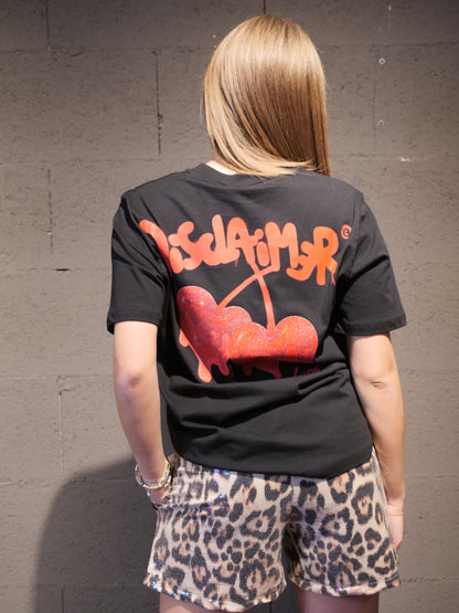 T-shirt over con stampa ciliegie e logo dietro DISCLAIMER art. 26EDS55664 colore nero e panna