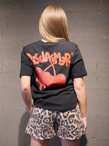 T-shirt over con stampa ciliegie e logo dietro DISCLAIMER art. 26EDS55664 colore nero e panna