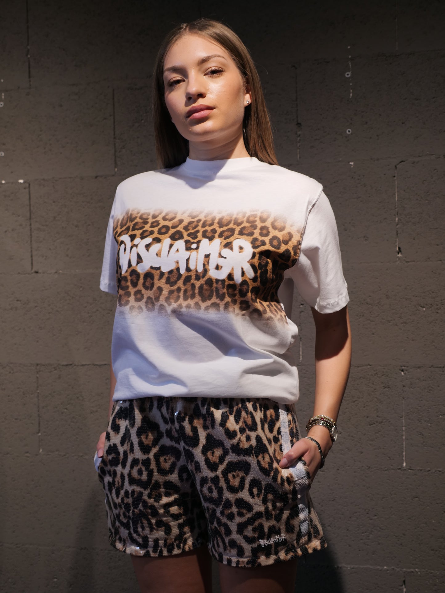 T-shirt over con stampa maculata DISCLAIMER art. 26EDS55589 colore bianco