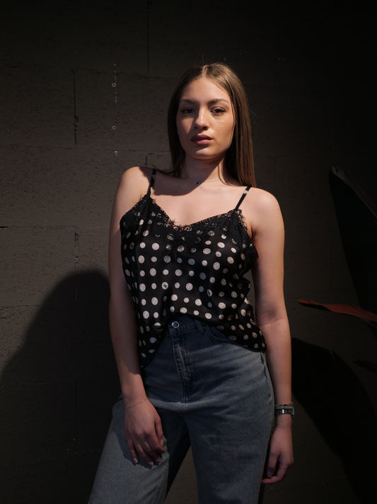 Top fantasia in raso con pizzo IL THE' DELLE 5 art. LEOPARD 56ST colore nero, rosa e tiffany