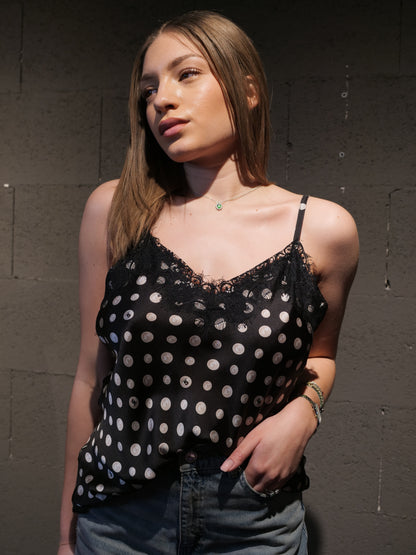 Top fantasia in raso con pizzo IL THE' DELLE 5 art. LEOPARD 56ST colore nero, rosa e tiffany