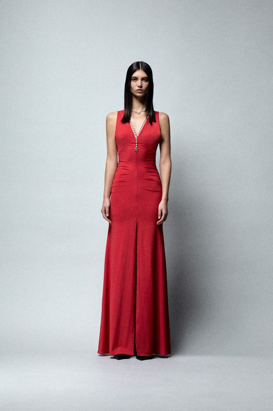 Abito a sirena in lycra con scollo a V  JETT ANIYEBY 181410 colore rosso e nero